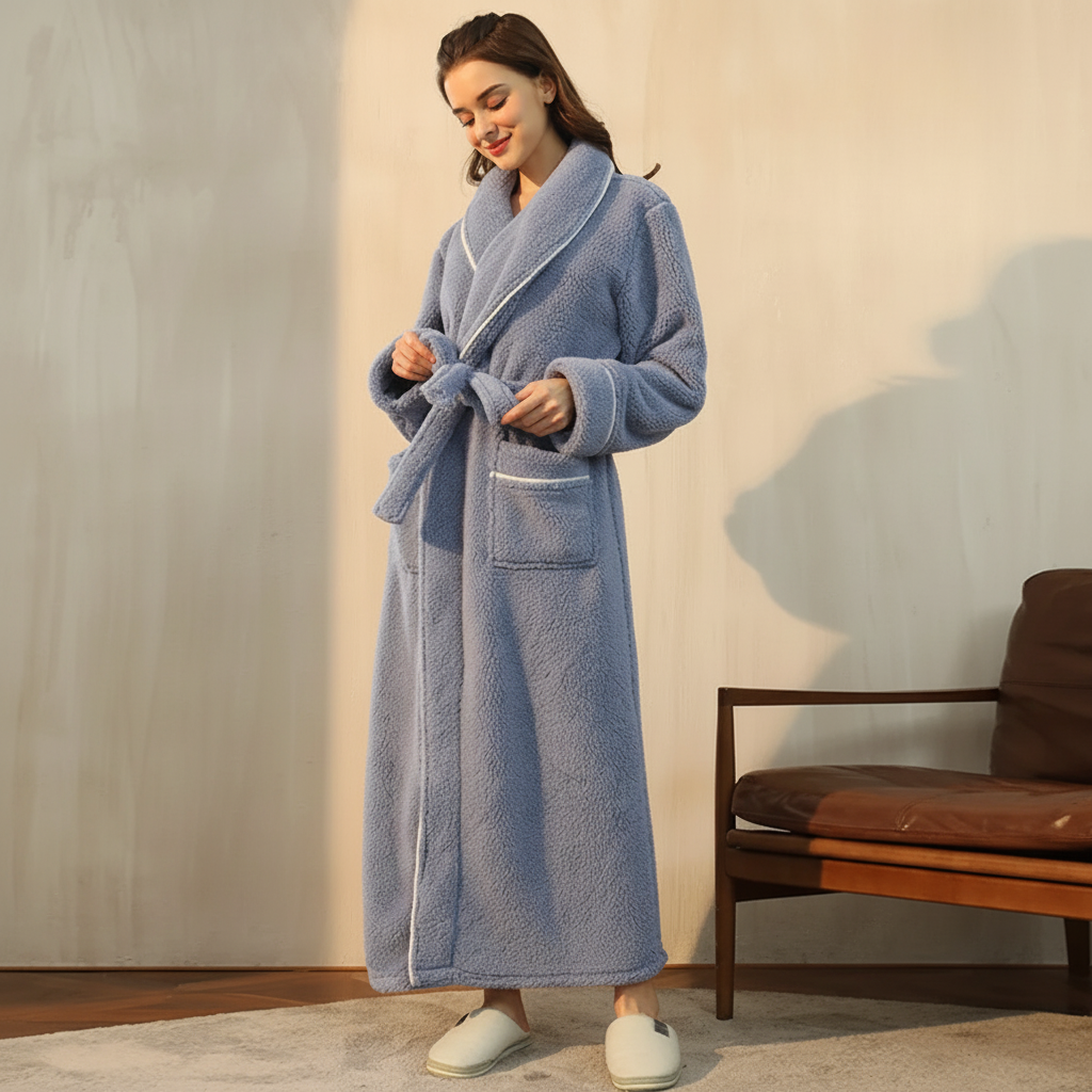 Kuscheliger Winter-Bademantel mit langen Ärmeln – Weicher Thermo-Morgenmantel