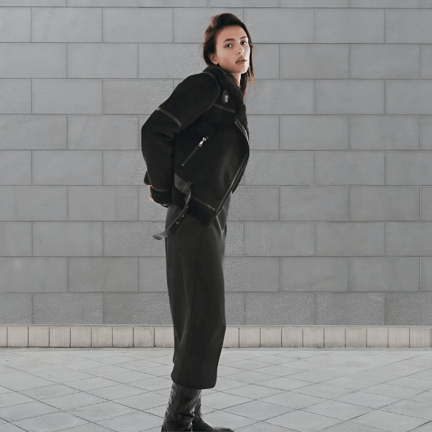 Fliegerjacke mit Lammfell-Imitat für Damen