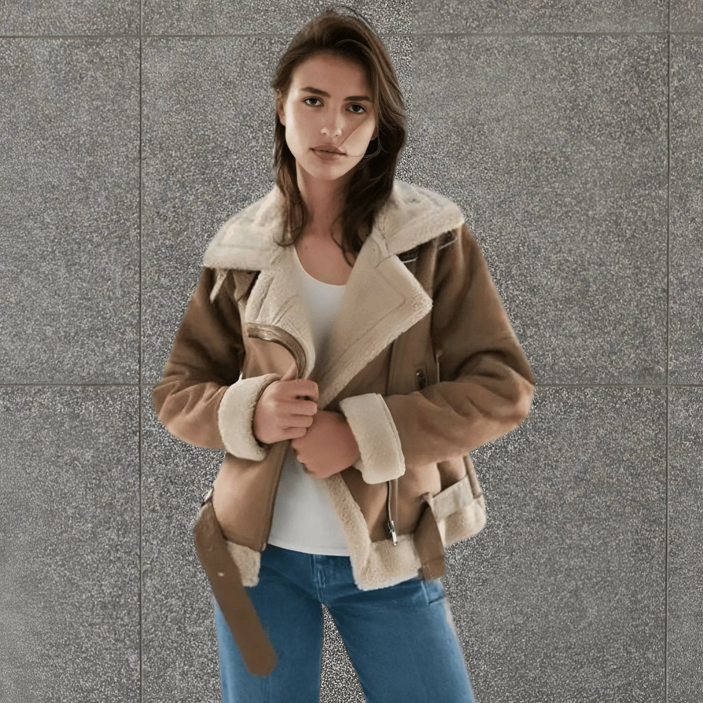 Fliegerjacke mit Lammfell-Imitat für Damen