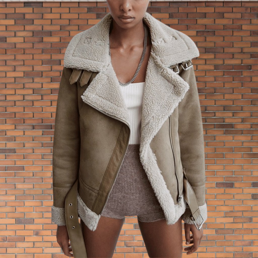 Fliegerjacke mit Lammfell-Imitat für Damen