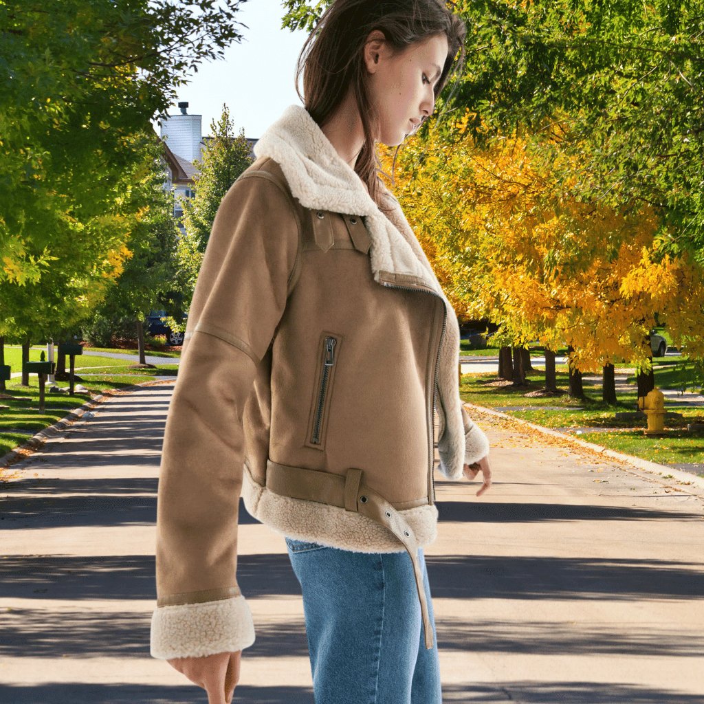Fliegerjacke mit Lammfell-Imitat für Damen