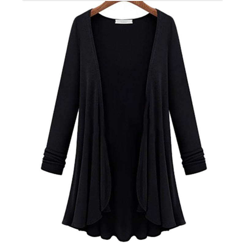 Langarm-Strickjacke mit Wasserfall-Saum