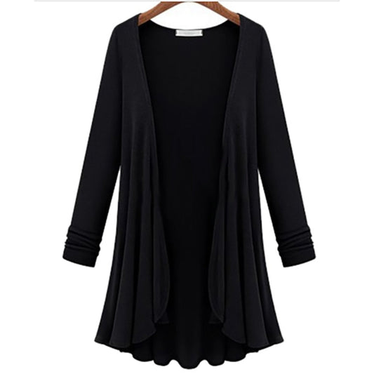 Langarm-Strickjacke mit Wasserfall-Saum