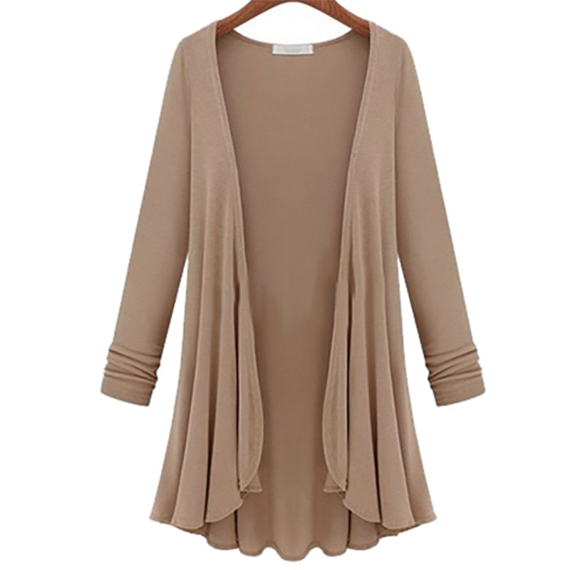 Langarm-Strickjacke mit Wasserfall-Saum