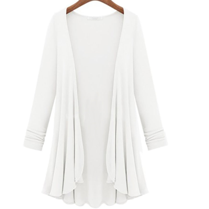 Langarm-Strickjacke mit Wasserfall-Saum