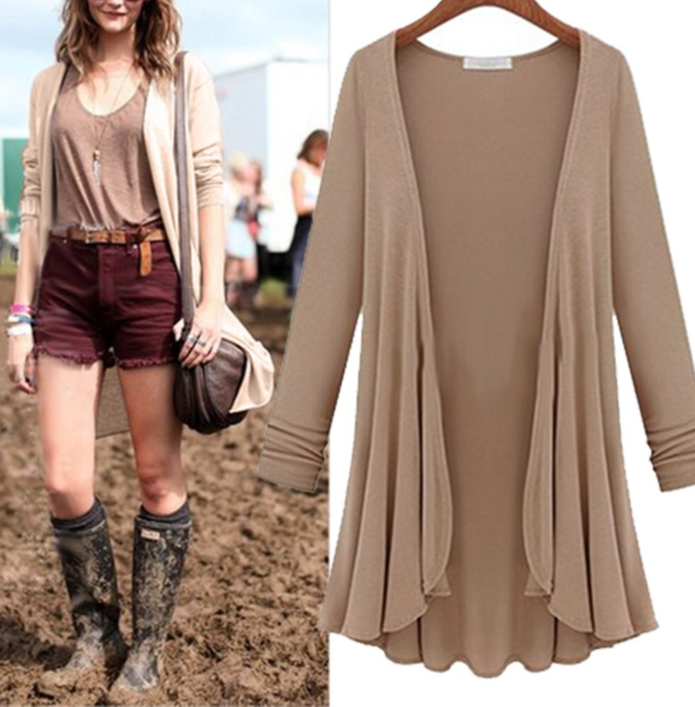 Langarm-Strickjacke mit Wasserfall-Saum