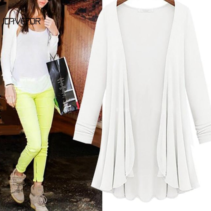 Langarm-Strickjacke mit Wasserfall-Saum
