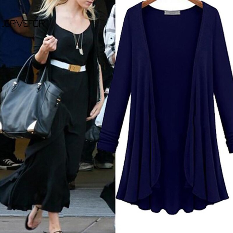 Langarm-Strickjacke mit Wasserfall-Saum