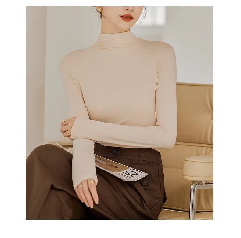 Langarm-T-Shirt mit Stehkragen für Damen