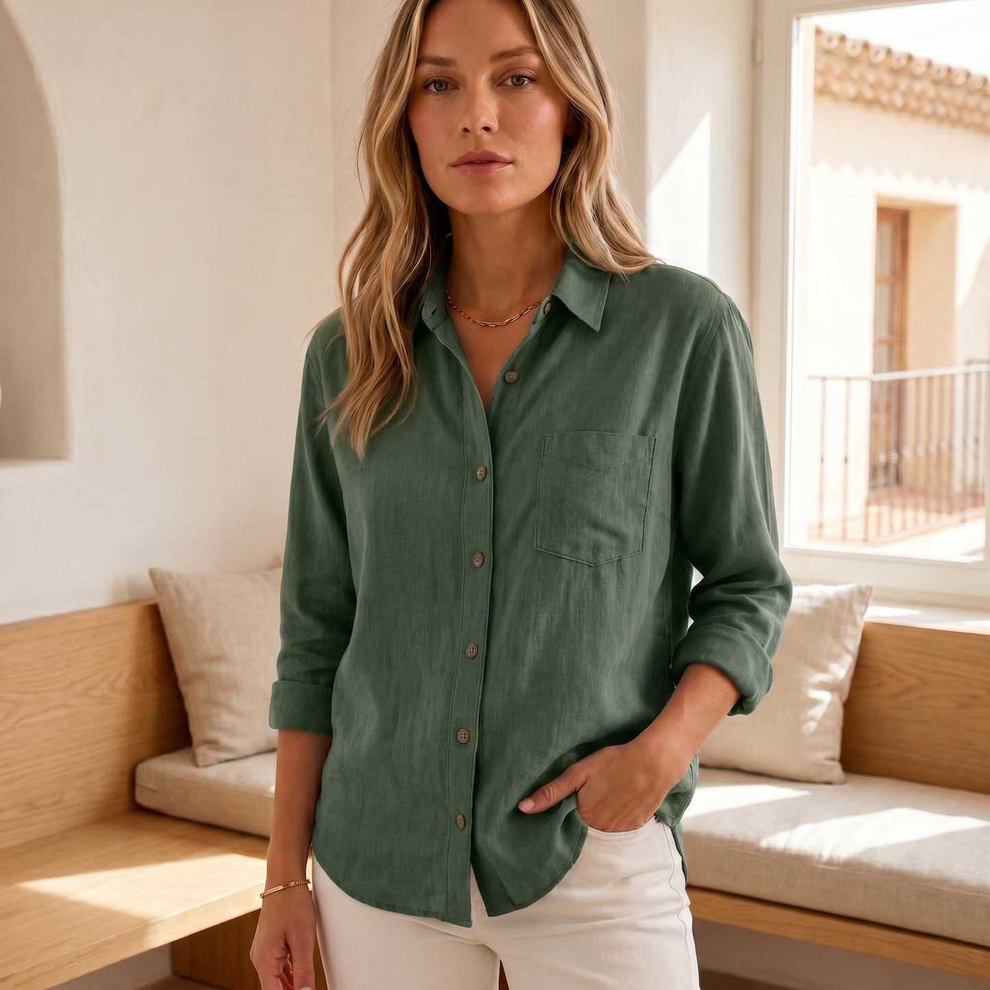 Langarmbluse aus Baumwollgemisch für Damen | Relaxed Fit