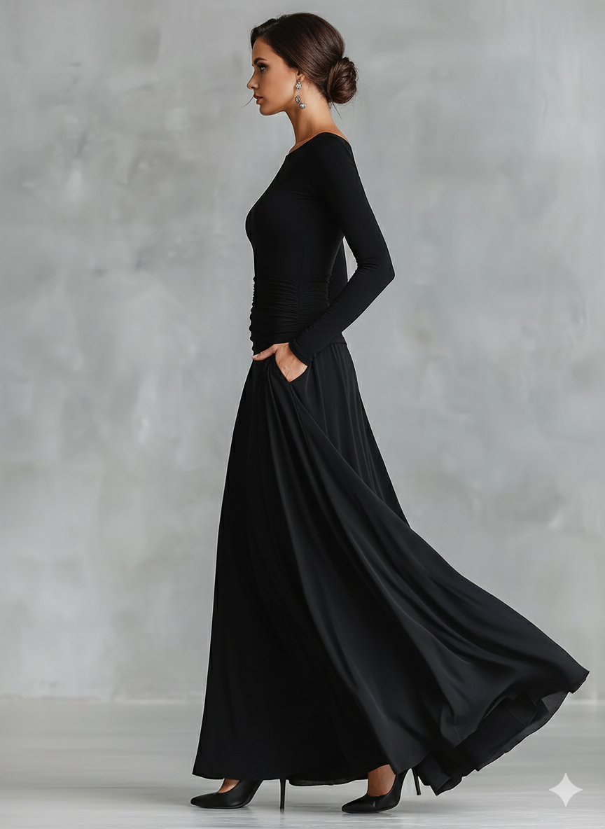 Langärmeliges Damen-Maxikleid
