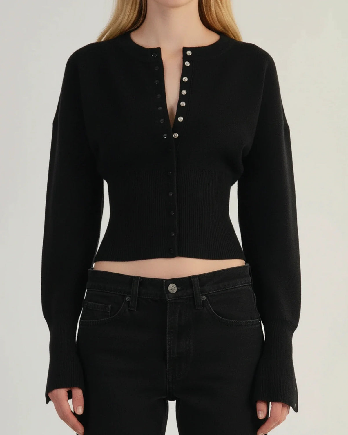 Langärmlige Cropped-Strickjacke für Damen