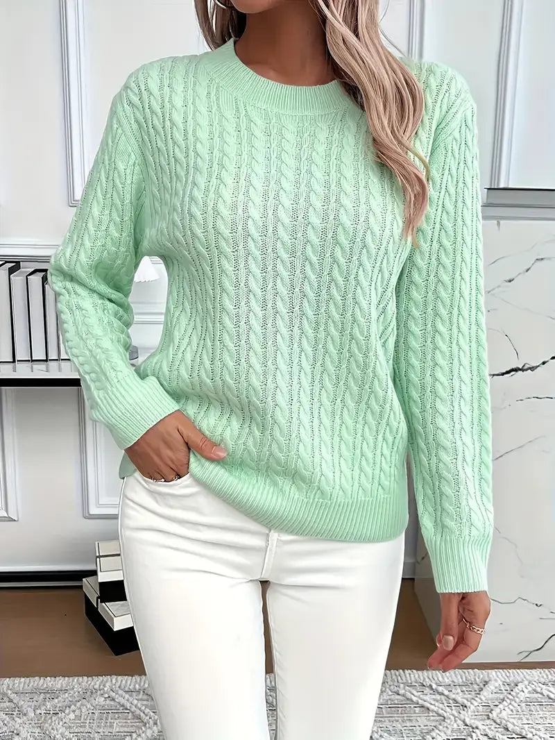 Langärmliger Damen-Strickpullover mit Zopfmuster