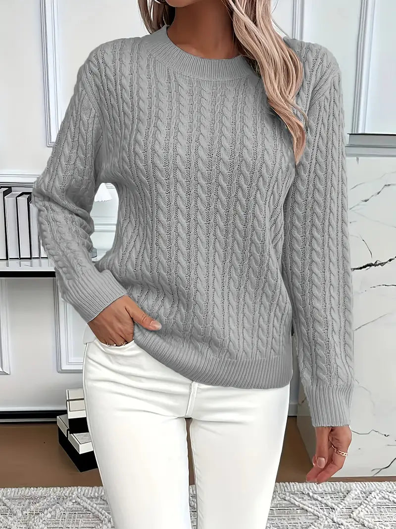 Langärmliger Damen-Strickpullover mit Zopfmuster