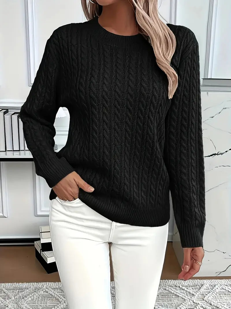 Langärmliger Damen-Strickpullover mit Zopfmuster
