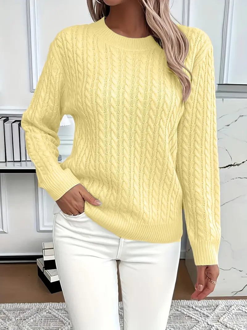 Langärmliger Damen-Strickpullover mit Zopfmuster
