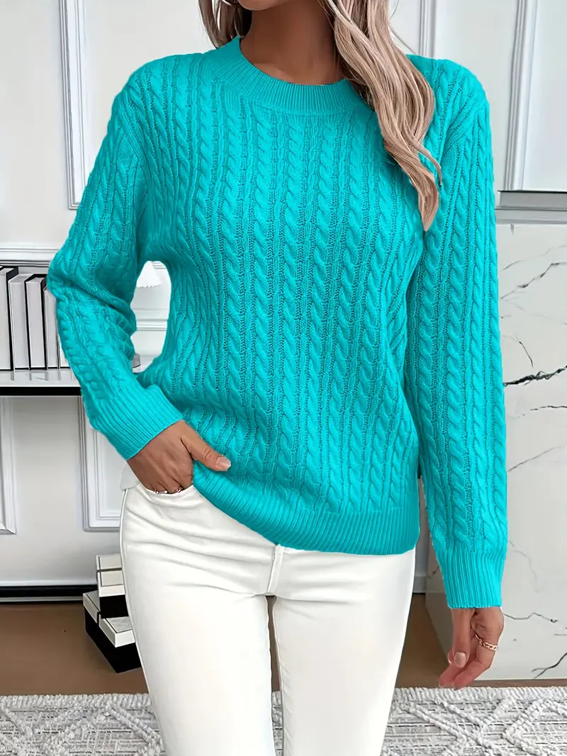 Langärmliger Damen-Strickpullover mit Zopfmuster
