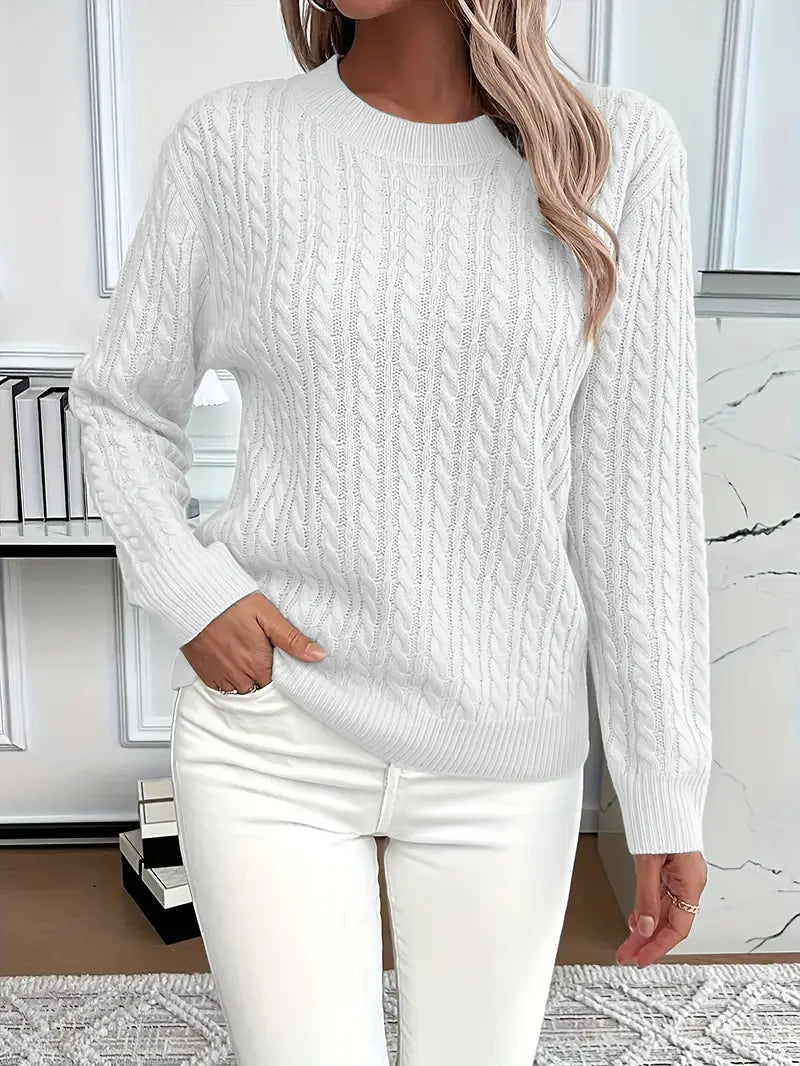 Langärmliger Damen-Strickpullover mit Zopfmuster