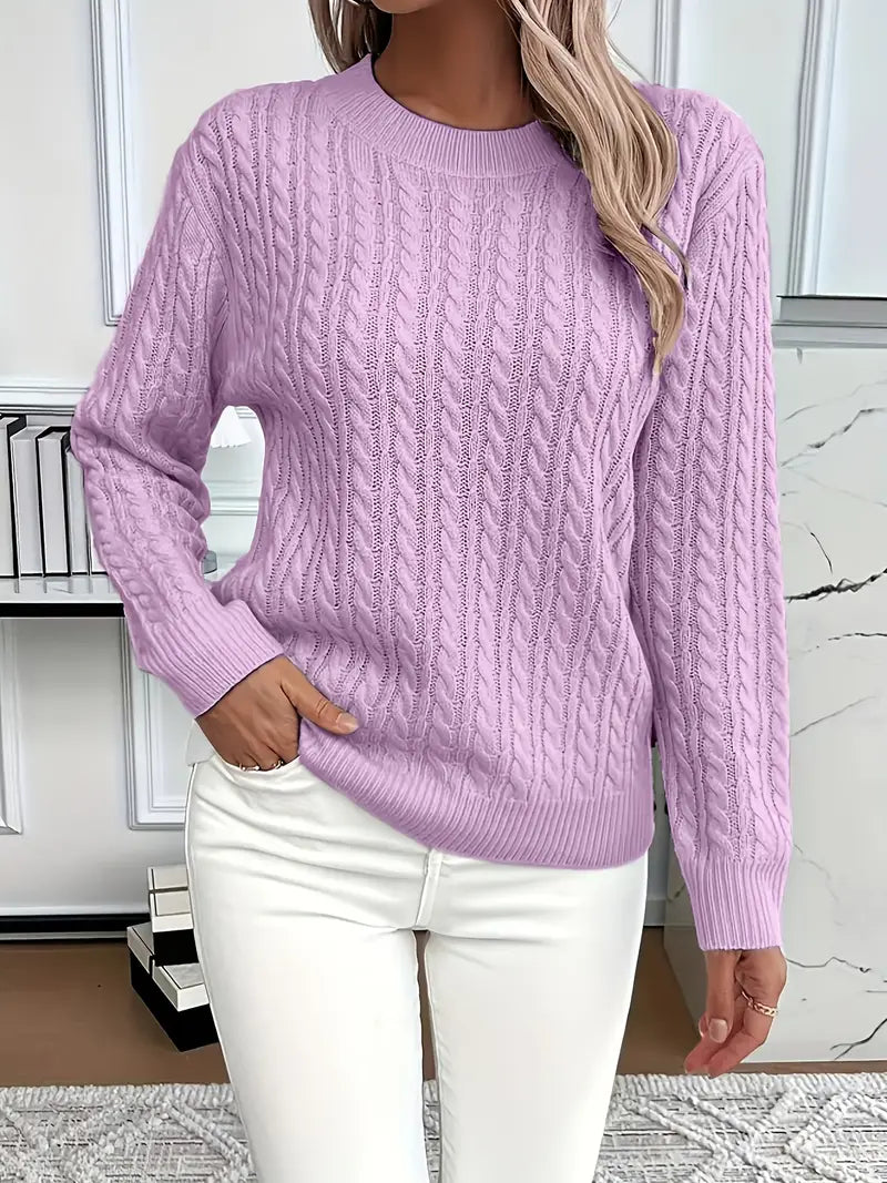 Langärmliger Damen-Strickpullover mit Zopfmuster