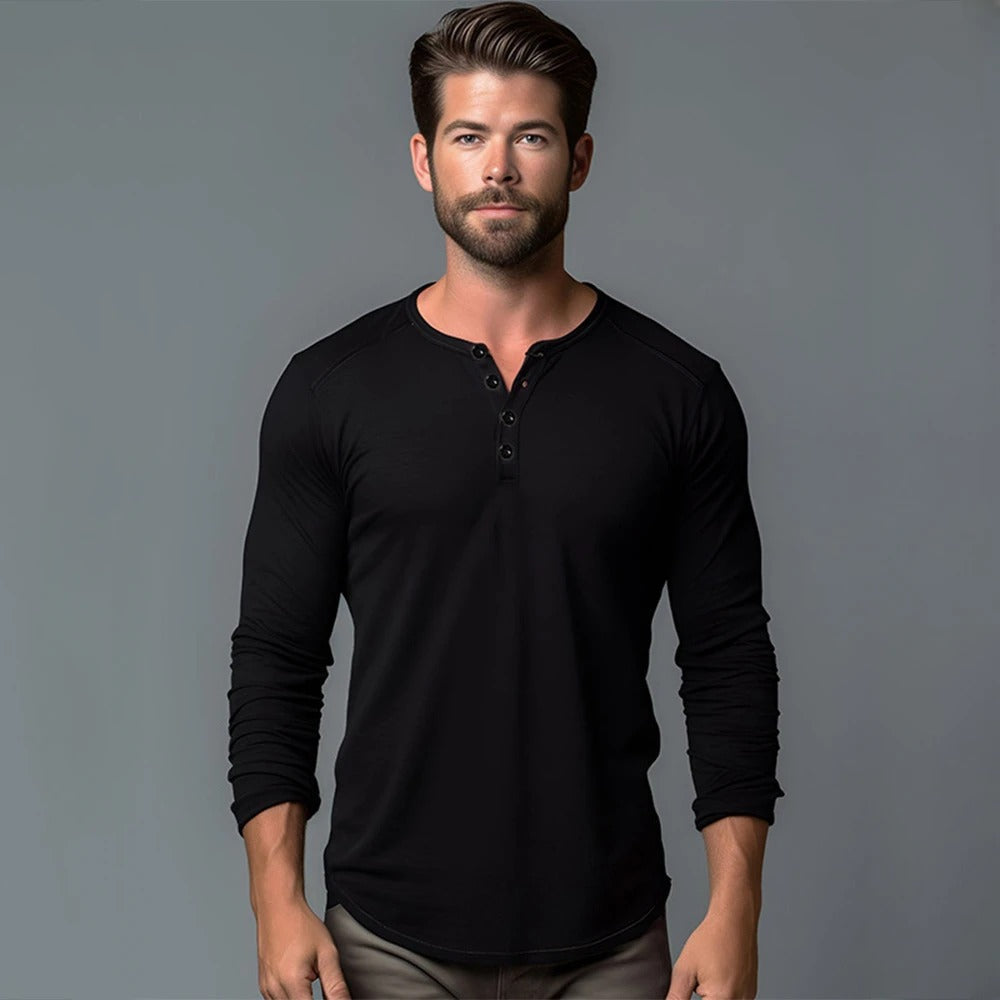 Langärmliges Herren-T-Shirt mit Henley-Ausschnitt