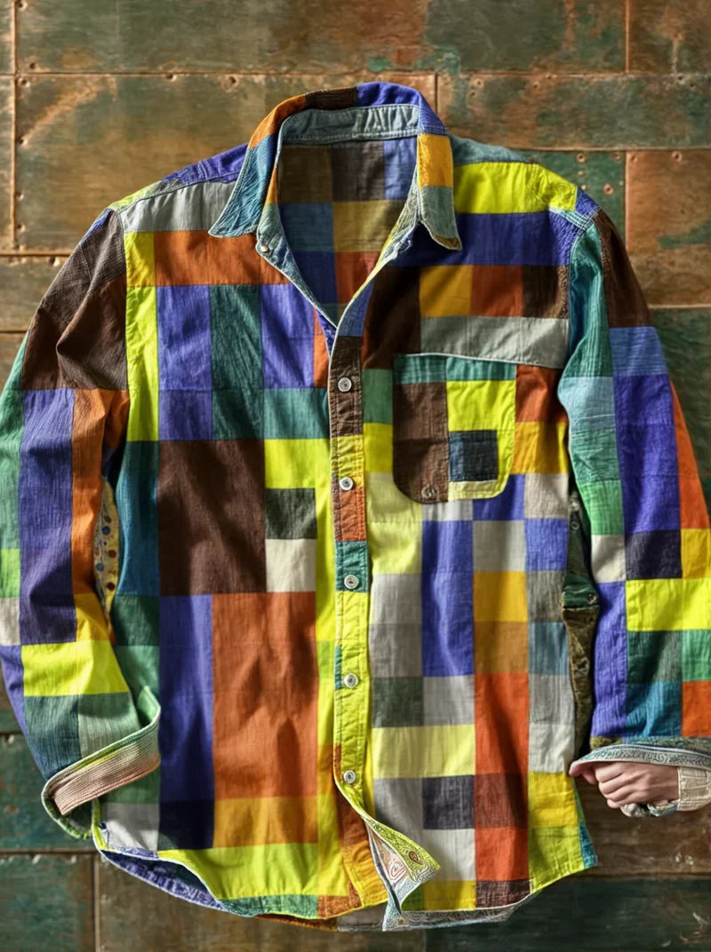 Langärmliges Herrenhemd im Patchwork-Design mit Brusttasche