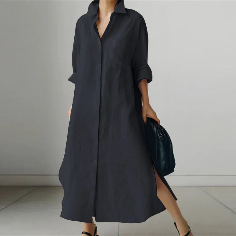 Langärmliges Maxikleid mit Knopfleiste für Damen