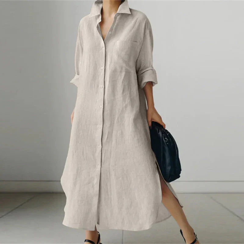 Langärmliges Maxikleid mit Knopfleiste für Damen