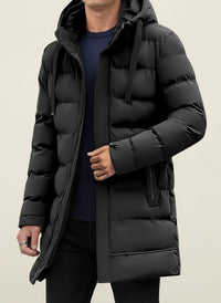 Lange Herren-Puffer-Winterjacke mit Kapuze