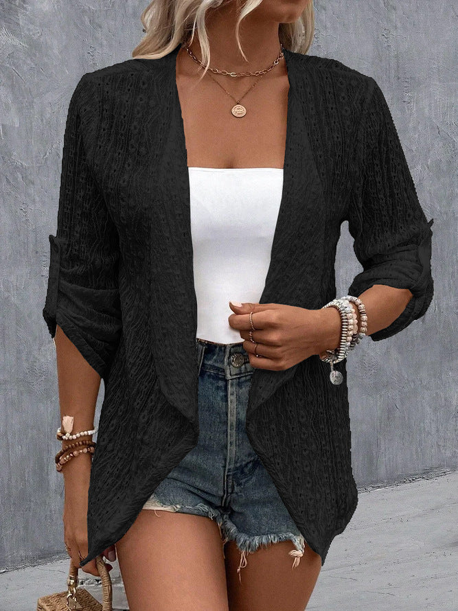 Lange offene Strickjacke für Damen mit langen Ärmeln