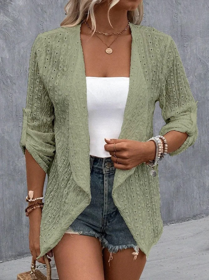 Lange offene Strickjacke für Damen mit langen Ärmeln