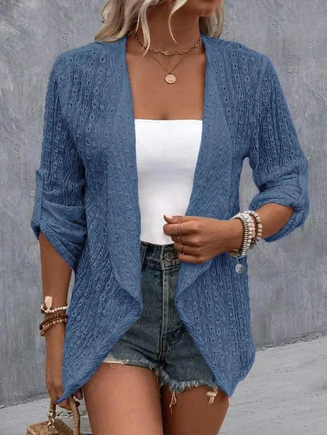 Lange offene Strickjacke für Damen mit langen Ärmeln