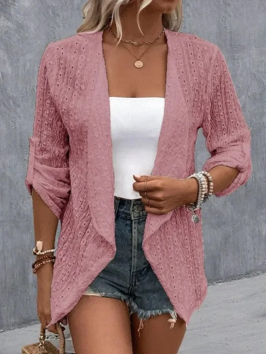 Lange offene Strickjacke für Damen mit langen Ärmeln