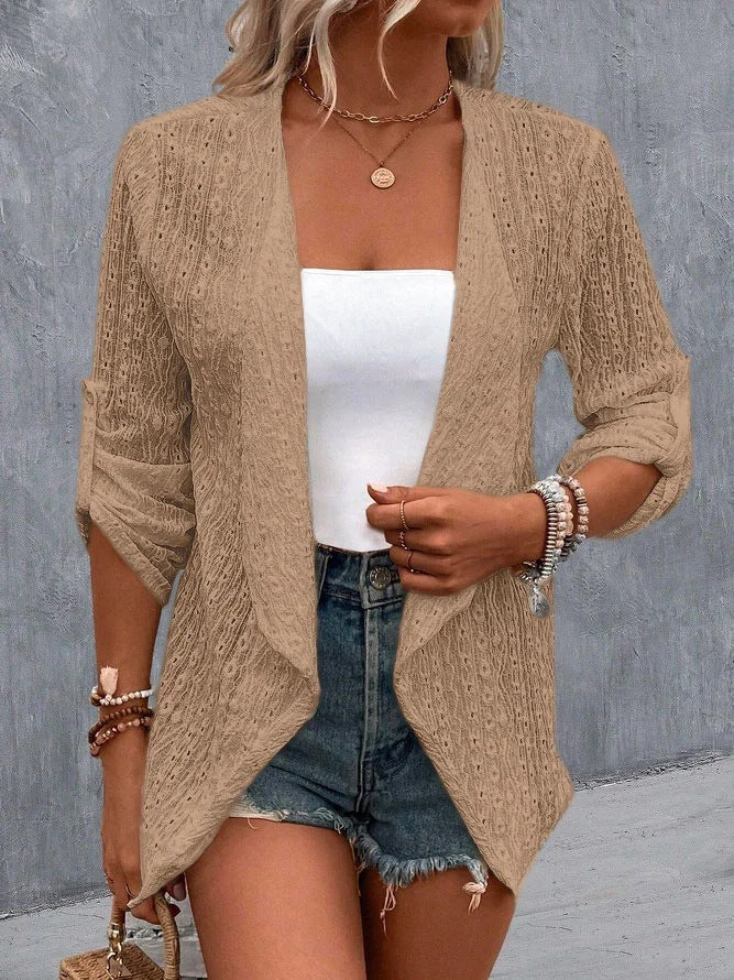 Lange offene Strickjacke für Damen mit langen Ärmeln