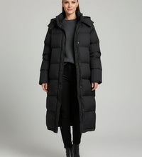Lange Steppjacke für Damen mit Kapuze