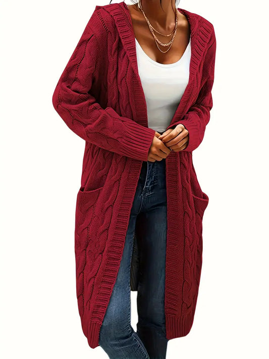 Lange Strickjacke mit Kapuze für Damen
