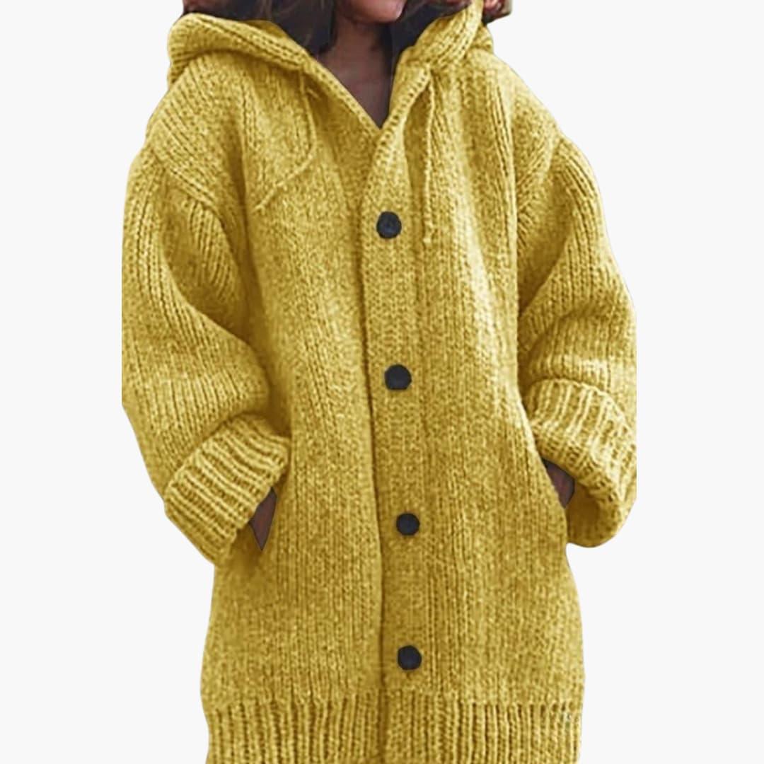 Lange Strickjacke mit Kapuze für Damen