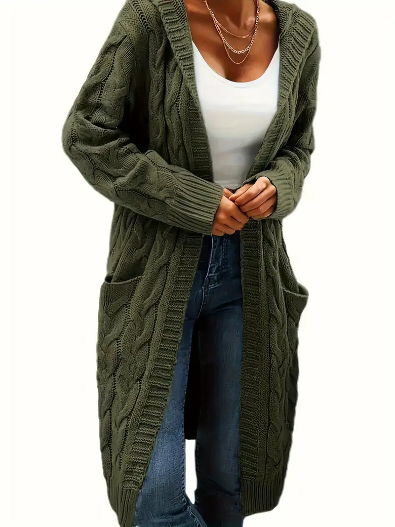 Lange Strickjacke mit Kapuze für Damen