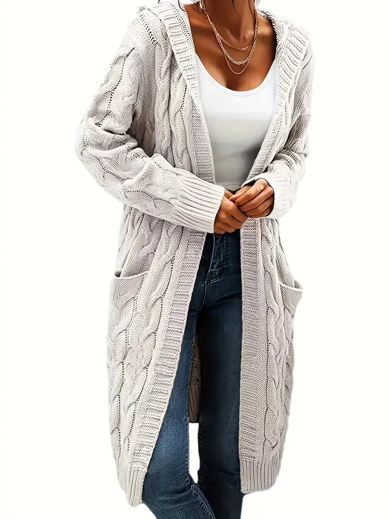Lange Strickjacke mit Kapuze für Damen