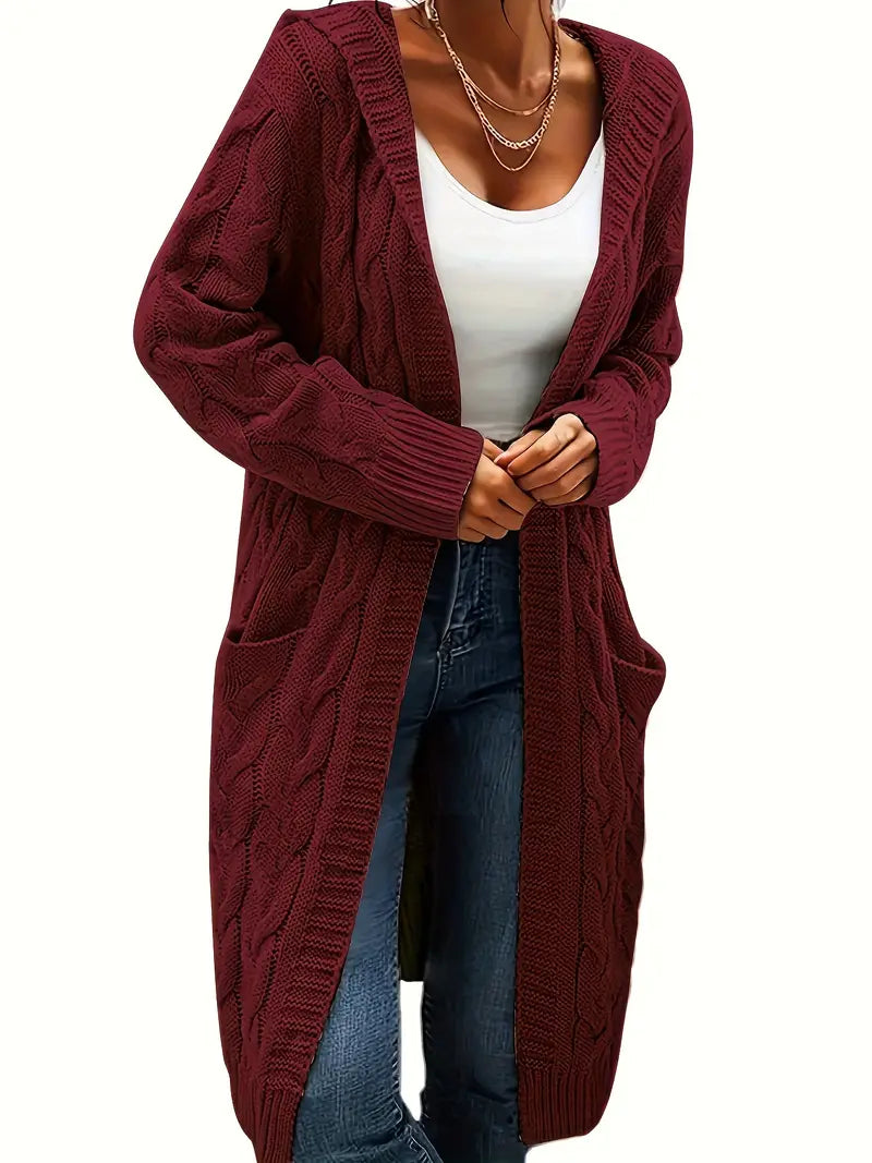 Lange Strickjacke mit Kapuze für Damen