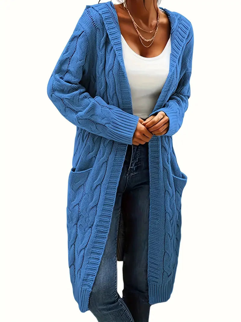 Lange Strickjacke mit Kapuze für Damen
