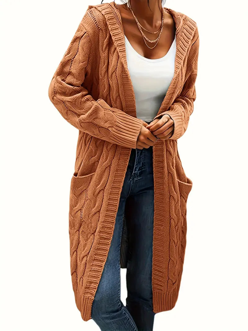 Lange Strickjacke mit Kapuze für Damen