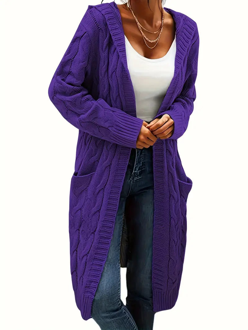 Lange Strickjacke mit Kapuze für Damen