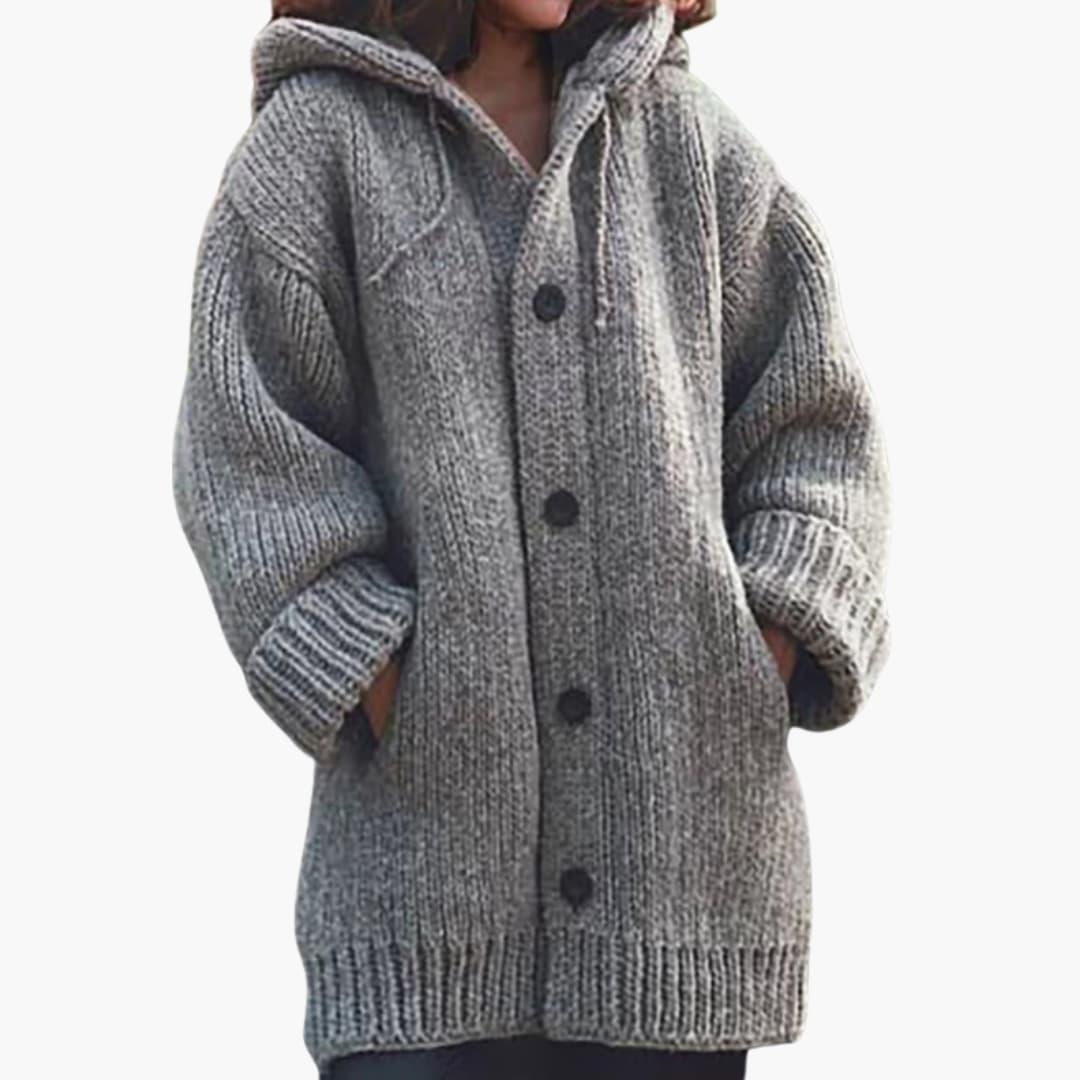 Lange Strickjacke mit Kapuze für Damen
