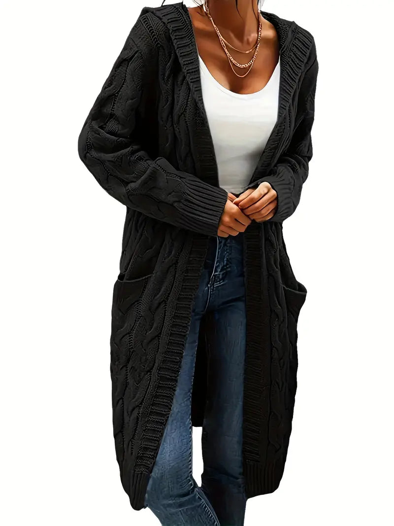 Lange Strickjacke mit Kapuze für Damen
