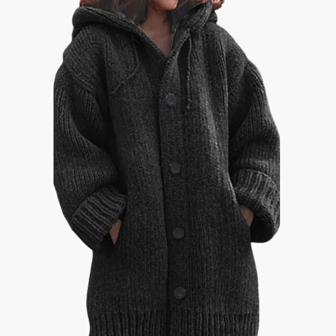 Lange Strickjacke mit Kapuze für Damen