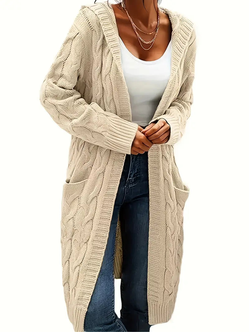 Lange Strickjacke mit Kapuze für Damen