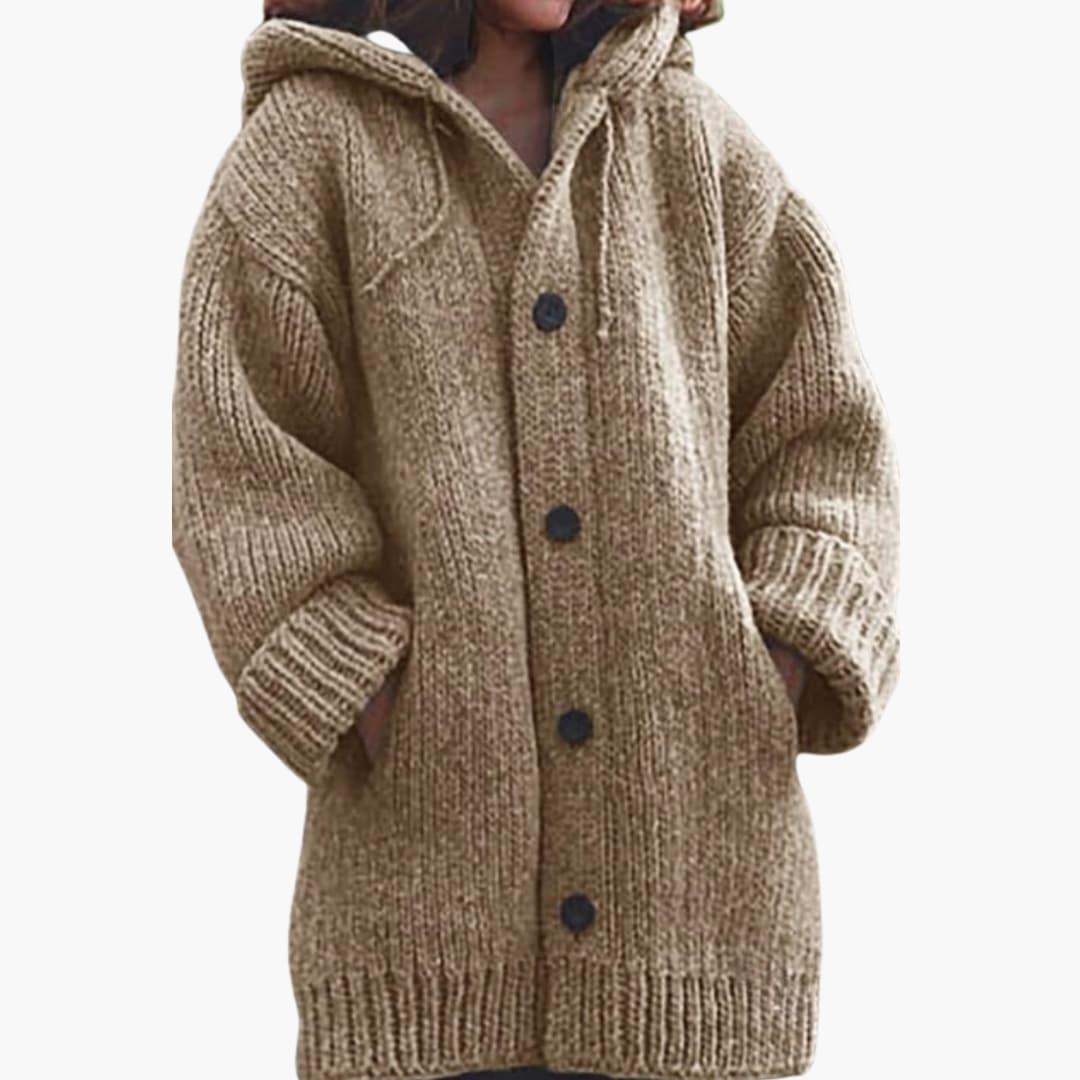 Lange Strickjacke mit Kapuze für Damen