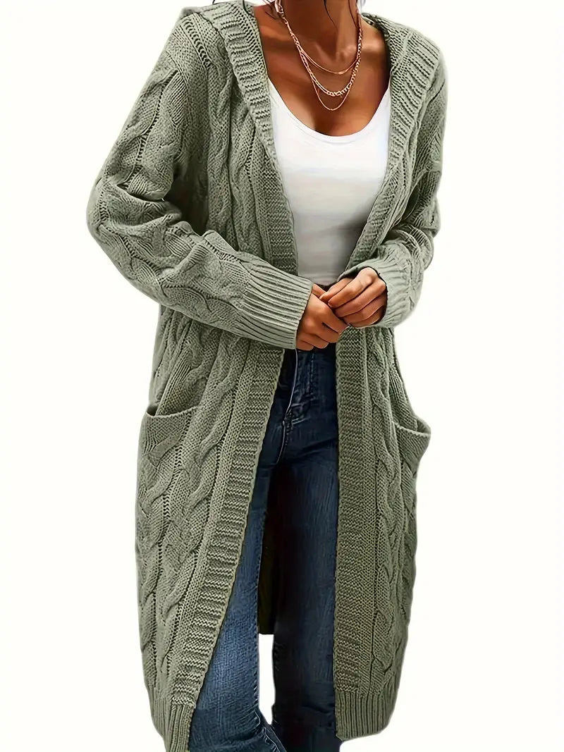 Lange Strickjacke mit Kapuze für Damen