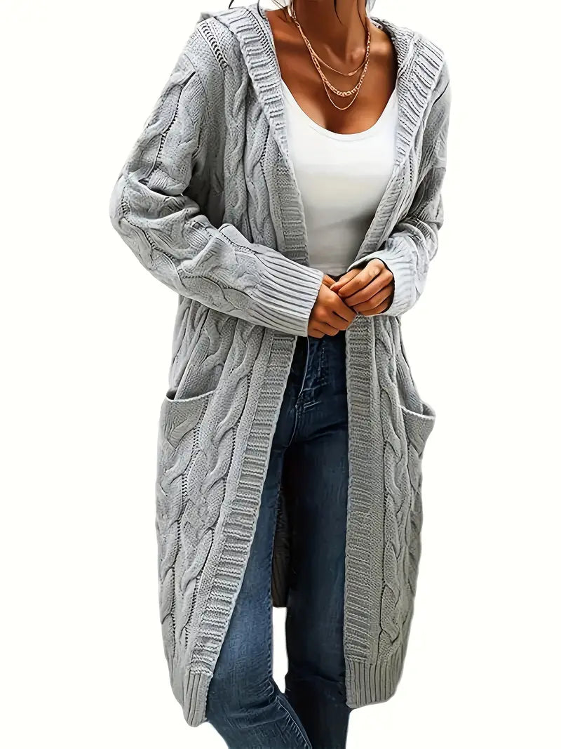 Lange Strickjacke mit Kapuze für Damen