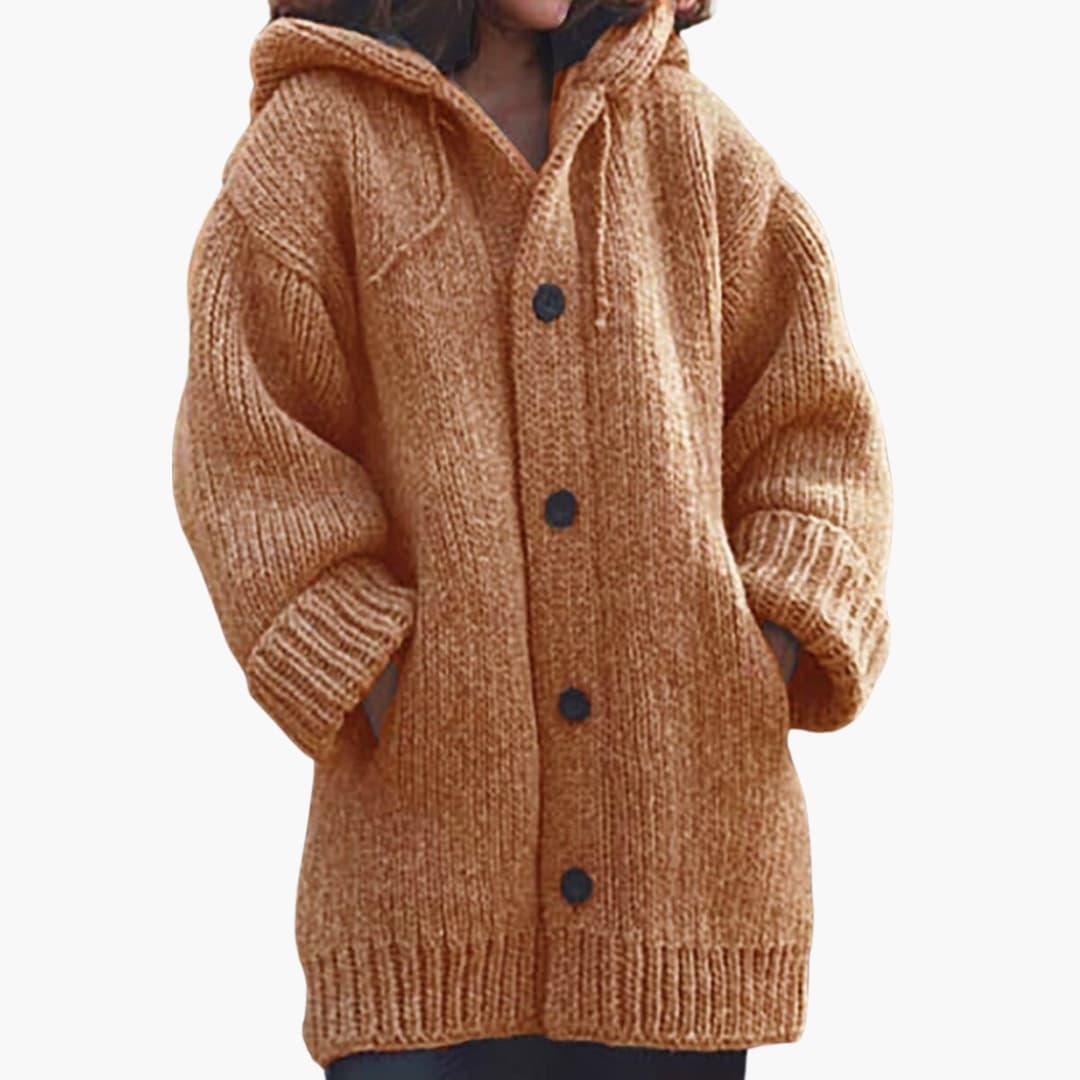 Lange Strickjacke mit Kapuze für Damen